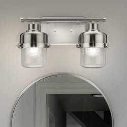 Urban Ambiance - Bath Light - UHP4472 Industrial Indoor Bath Light, 8 - 3/8''H x 6 - 3/8"W x 14 - 5/8''D, Brushed Nickel Finish, Olympia Collection -