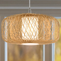 Urban Ambiance - Pendant - UHP4532 Natural Indoor Pendant, 10''H x 16"W x 16''D, Natural Rattan Finish, Bedford Collection -