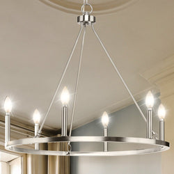 Urban Ambiance - Chandelier - UHP4600 Modern Farmhouse Indoor Chandelier, 24 - 7/8''H x 27 - 5/8"W x 27 - 5/8''D, Brushed Nickel Finish, Siegen Collection -