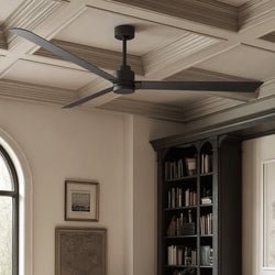 Urban Ambiance - Ceiling Fan - UMC9012 Scandinavian Indoor/Outdoor Ceiling Fan, 8" (Plus Downrod) H x 72" W x 72" D, Matte Black Finish, Drifthelm Collection -