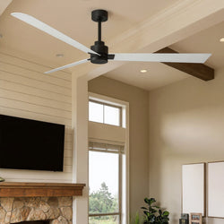 Urban Ambiance - Ceiling Fan - UMC9013 Industrial Indoor/Outdoor Ceiling Fan, 8" (Plus Downrod) H x 72" W x 72" D, Matte Black Finish, Drifthelm Collection -