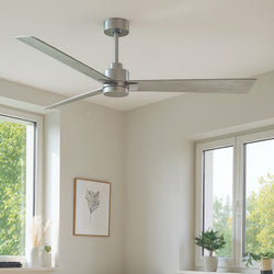 Urban Ambiance - Ceiling Fan - UMC9019 Industrial Indoor/Outdoor Ceiling Fan, 8" (Plus Downrod) H x 56" W x 56" D, Brushed Nickel Finish, Drifthelm Collection -