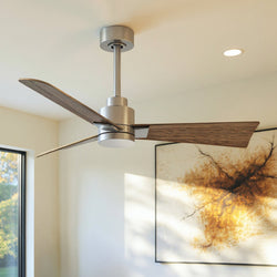 Urban Ambiance - Ceiling Fan - UMC9020 Scandinavian Indoor/Outdoor Ceiling Fan, 8" (Plus Downrod) H x 42" W x 42" D, Brushed Nickel Finish, Drifthelm Collection -