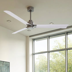 Urban Ambiance - Ceiling Fan - UMC9022 Scandinavian Indoor/Outdoor Ceiling Fan, 8" (Plus Downrod) H x 56" W x 56" D, Brushed Nickel Finish, Drifthelm Collection -