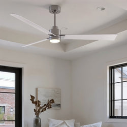 Urban Ambiance - Ceiling Fan - UMC9051 Scandinavian Indoor/Outdoor Ceiling Fan, 8" (Plus Downrod) H x 56" W x 56" D, Brushed Nickel Finish, Drifthelm Collection -