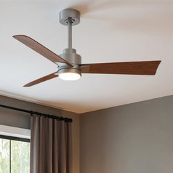 Urban Ambiance - Ceiling Fan - UMC9052 Contemporary Indoor/Outdoor Ceiling Fan, 8" (Plus Downrod) H x 42" W x 42" D, Brushed Nickel Finish, Drifthelm Collection -