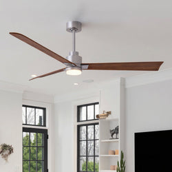 Urban Ambiance - Ceiling Fan - UMC9053 Scandinavian Indoor/Outdoor Ceiling Fan, 8" (Plus Downrod) H x 56" W x 56" D, Brushed Nickel Finish, Drifthelm Collection -