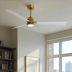 Urban Ambiance - Ceiling Fan - UMC9055 Art Deco Indoor/Outdoor Ceiling Fan, 8" (Plus Downrod) H x 56" W x 56" D, Brushed Brass Finish, Drifthelm Collection -