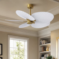 Urban Ambiance - Ceiling Fan - UMC9076 Bohemian Indoor/Outdoor Ceiling Fan, 8" (Plus Downrod) H x 48" W x 48" D, Brushed Brass Finish, Pelmere Collection -