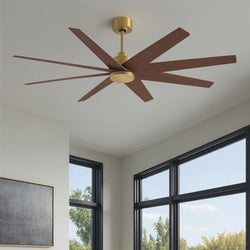 Urban Ambiance - Ceiling Fan - UMC9115 Transitional Indoor/Outdoor Ceiling Fan, 8.5" (Plus Downrod) H x 64" W x 64" D, Brushed Brass Finish, Brivelle Collection -