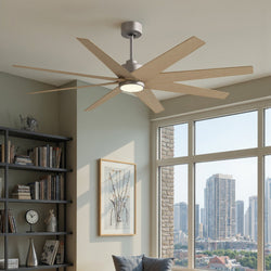 Urban Ambiance - Ceiling Fan - UMC9123 Contemporary Indoor/Outdoor Ceiling Fan, 9" (Plus Downrod) H x 64" W x 64" D, Brushed Nickel Finish, Brivelle Collection -