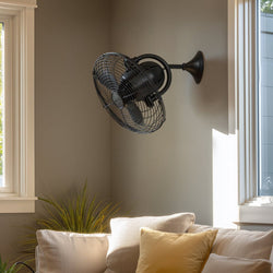 Urban Ambiance - Wall Fan - UMC9350 Industrial Indoor/Outdoor Oscillating Wall Fan, 17.5" H x 13" W x 13" D, Matte Black Finish, Norellis Collection -