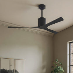 Urban Ambiance - Ceiling Fan - UMC9390 Minimalist Indoor/Outdoor Ceiling Fan, 12" (Plus Downrod) H x 56" W x 56" D, Matte Black Finish, Loquessa Collection -