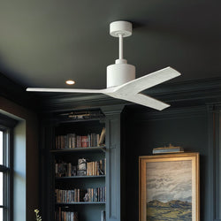 Urban Ambiance - Ceiling Fan - UMC9398 Industrial Indoor/Outdoor Ceiling Fan, 12" (Plus Downrod) H x 52" W x 52" D, Matte White Finish, Loquessa Collection -