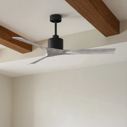 Urban Ambiance - Ceiling Fan - UMC9414 Minimalist Indoor/Outdoor Ceiling Fan, 12" (Plus Downrod) H x 60" W x 60" D, Matte Black Finish, Breecelyn Collection -