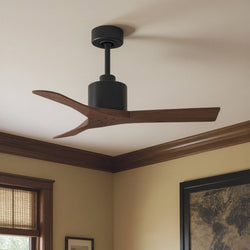 Urban Ambiance - Ceiling Fan - UMC9417 Scandinavian Indoor/Outdoor Ceiling Fan, 12" (Plus Downrod) H x 42" W x 42" D, Matte Black Finish, Breecelyn Collection -