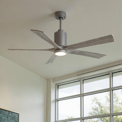 Urban Ambiance - Ceiling Fan - UMC9456 Traditional Indoor/Outdoor Ceiling Fan, 14" (Plus Downrod) H x 60" W x 60" D, Brushed Nickel Finish, Thistmere Collection -