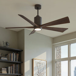 Urban Ambiance - Ceiling Fan - UMC9468 Mid Century Modern Indoor/Outdoor Ceiling Fan, 14" (Plus Downrod) H x 60" W x 60" D, Textured Bronze Finish, Thistmere Collection -