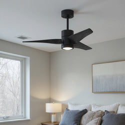 Urban Ambiance - Ceiling Fan - UMC9480 Modern Farmhouse Indoor/Outdoor Ceiling Fan, 12" (Plus Downrod) H x 42" W x 42" D, Matte Black Finish, Glimmereach Collection -