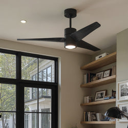 Urban Ambiance - Ceiling Fan - UMC9481 Colonial Indoor/Outdoor Ceiling Fan, 12" (Plus Downrod) H x 52" W x 52" D, Matte Black Finish, Glimmereach Collection -