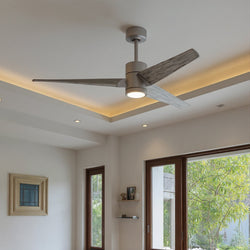 Urban Ambiance - Ceiling Fan - UMC9485 Modern Farmhouse Indoor/Outdoor Ceiling Fan, 12" (Plus Downrod) H x 60" W x 60" D, Brushed Nickel Finish, Glimmereach Collection -