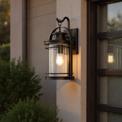 Urban Ambiance - Outdoor Wall Light - UQL1432 Nautical Outdoor Wall Light, 18.25"H x 10.75"W, Black Silk Finish, Cannes Collection -
