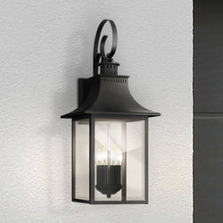 Urban Ambiance - Wall Sconce - UQL1759 English Country Outdoor Wall Sconce, 28.00''H x 12.00''W x 12.75''D, Mystic Black Finish, Viersen Collection -