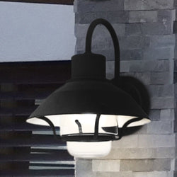 Urban Ambiance - Wall Sconce - UQL1971 Utilitarian Outdoor Wall Sconce, 13''H x 11''W x 12.25''D, Mottled Black Finish, Logan Collection -