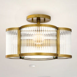 Urban Ambiance - Ceiling Light - UQL4480 Art Deco Indoor Ceiling Light, 8.25''H x 15.00''W x 15.00''D, Weathered Brass Finish, Royston Collection -