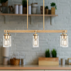 Urban Ambiance - Chandelier - UQL4831 Contemporary Indoor Chandelier, 9.75''H x 33.50''W x 12.00''D, Nouveau Painted Weathered Brass Finish, Washburn Collection -