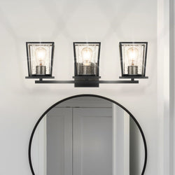 Urban Ambiance - Bath Light - UQL4901 Industrial Indoor Bath Light, 9.00''H x 24.00''W x 6.75''D, Matte Black Finish, Lisbon Collection -
