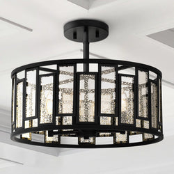 Urban Ambiance - Ceiling Light - UQL5033 Luxe Industrial Indoor Ceiling Light, 14.00''H x 18.25''W x 18.25''D, Matte Black Finish, Moers Collection -