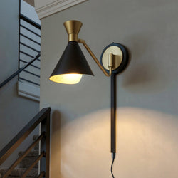 Urban Ambiance - Wall Sconce - UQL5963 Luxe Industrial Indoor Wall Sconce, 8.00''H x 6.50''W x 16.00''Dep, Matte Black Finish, Eastvale Collection -