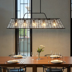 Urban Ambiance - Chandelier - UQL6386 Luxe Industrial Indoor Chandelier, 14.75''H x 48.00''W x 12.00''Dep, Matte Black Finish, Lacey Collection -
