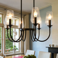 Urban Ambiance - Chandelier - UQL6550 Transitional Indoor Chandelier, 14.25''H x 28.00''W x 28.00''Dep, Matte Black Finish, Linden Collection -