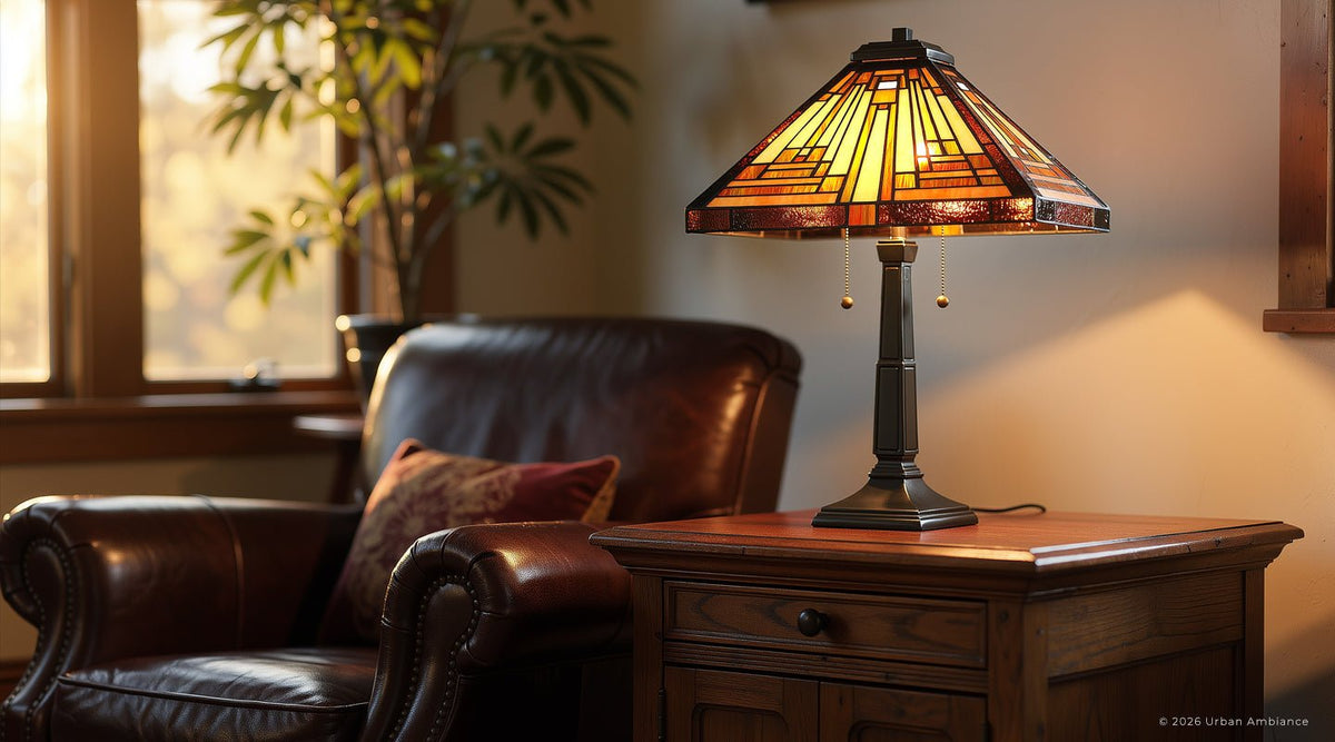 UQL7180 Waltham Tiffany Table Lamp with Craftsman Style, 23''H x