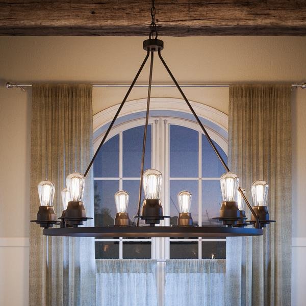 UHP2245 Luxe Industrial Chandelier, 34-1/2"H x 36"W, Charcoal Finish, Nashville Collection