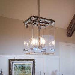 A unique and gorgeous lamp, the UHP2443 Modern Farmhouse Narrow Chandelier, 28-3/8"H x 14-3/4"W SQ, Brushed Nickel from the