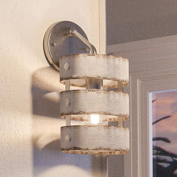A gorgeous and unique Urban Ambiance UHP2481 Modern Farmhouse Bath / Wall Light, 12"H x 6"W, Galvanized Steel Finish, Adelaide Collection with a light on