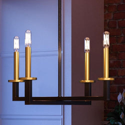 A beautiful and unique lighting fixture, the Urban Ambiance UHP2804 Modern Farmhouse Farmhouse Chandelier features a charcoal finish and four lights hanging from it.