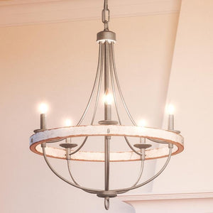 A luxury lighting fixture, the Urban Ambiance UHP2900 Farmhouse Chandelier illuminates a room with four lights.
