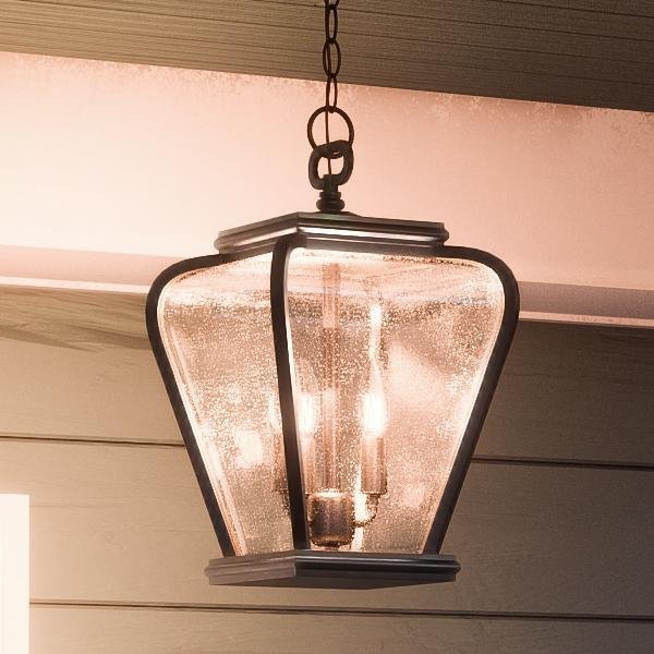 UQL1204 French Rustic Outdoor Pendant Light, 15.5"H x 9.5"W, Black Silk Finish, Florence Collection