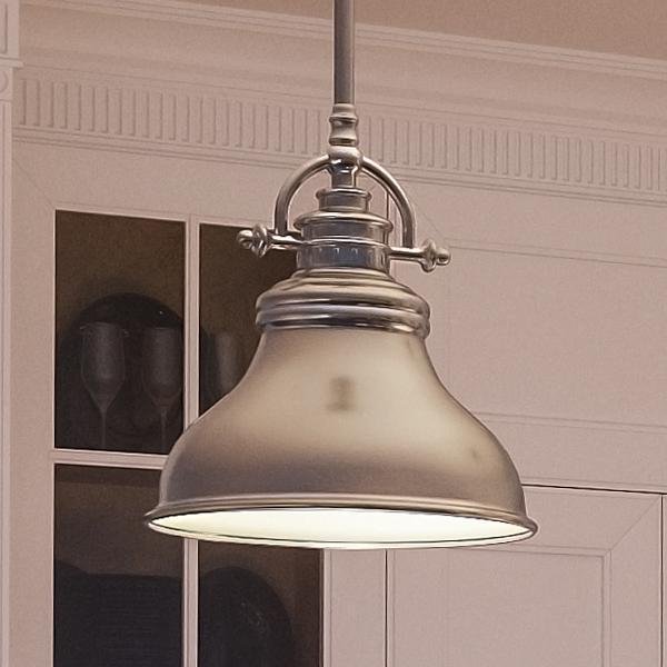 UQL2289 Industrial Hanging Pendant Light, 9"H x 8"W, Brushed Nickel Finish, Sonoma Collection