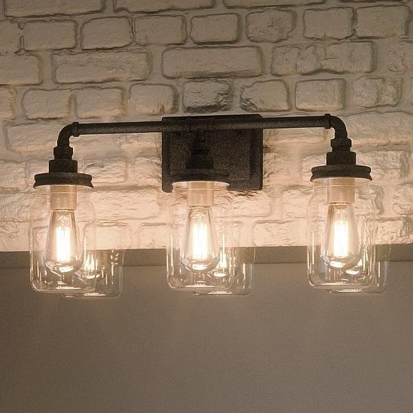 UQL2662 Industrial Bathroom Light, 11"H x 21.5"W, Antique Black Finish, Dallas Collection
