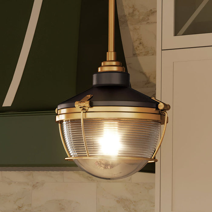 UEX2404 Luxe Industrial Pendant 10''H x 10''W, Oil Rubbed Bronze & Satin Brass Finish, Glenview Collection