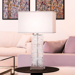 A gorgeous luxury lamp from the Mancos Collection by Urban Ambiance enhances the living room.