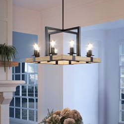 An UFS2002 Modern Farmhouse Chandelier, 15''H x 22''W, Matte Black & White Ash Finish from the Broadway Collection by Urban Ambiance in a beautiful living room