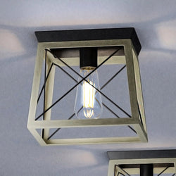 An Urban Ambiance UHP3909 Industrial Ceiling Light 7.625''H x 9.5''W, Charcoal Finish, Berkeley Collection with a metal frame and a gorgeous light bulb