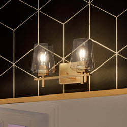 A beautiful bathroom with a UHP4205 New Traditional Bath Light 8.5''H x 14.625''W, Olde Brass Finish, Swan-Hill Collection by Urban Ambiance