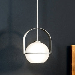 An Urban Ambiance UHP4340 Mid-Century Modern Pendant lighting fixture, Brushed Nickel Finish, Albuquerque Collection.